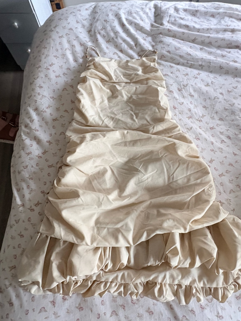 Fashion Nova Cream Ruffled Mini Dress